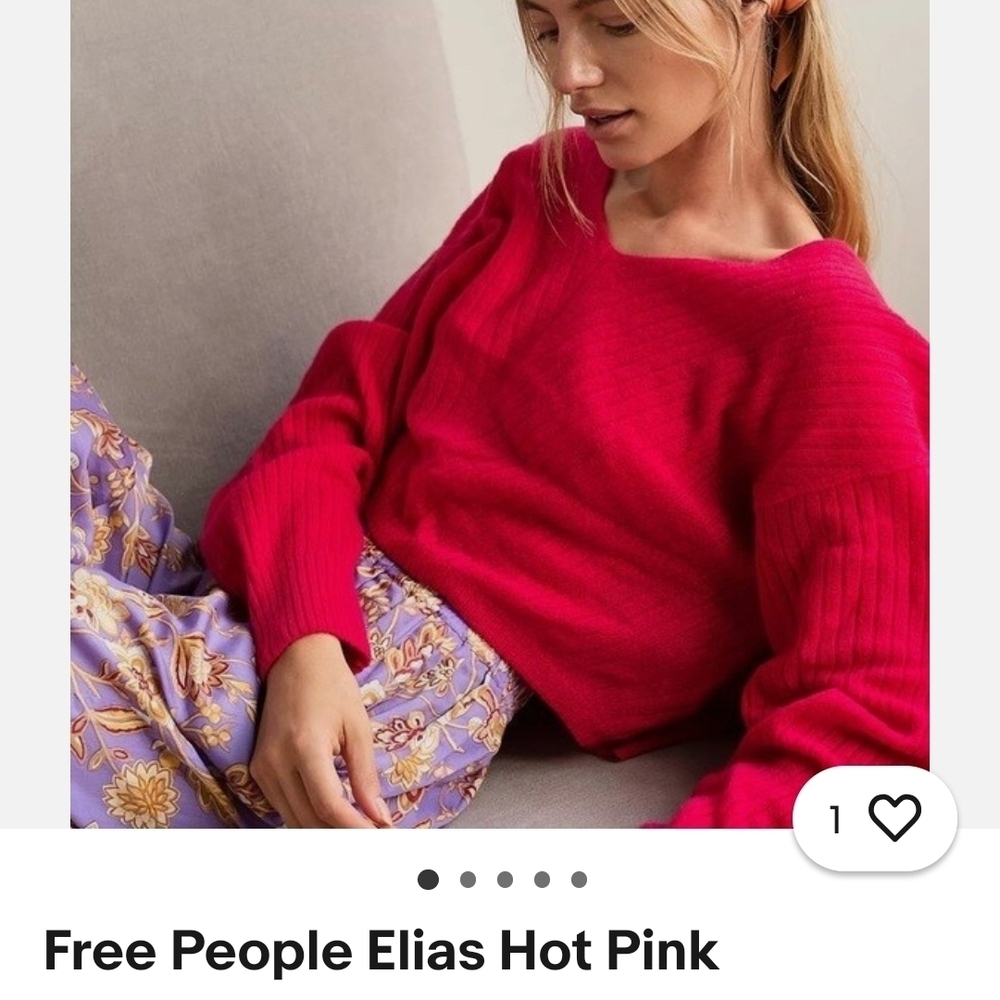Free People Elias Cashmere Sweater in Hot Pink XS Soft Cozy V-neck